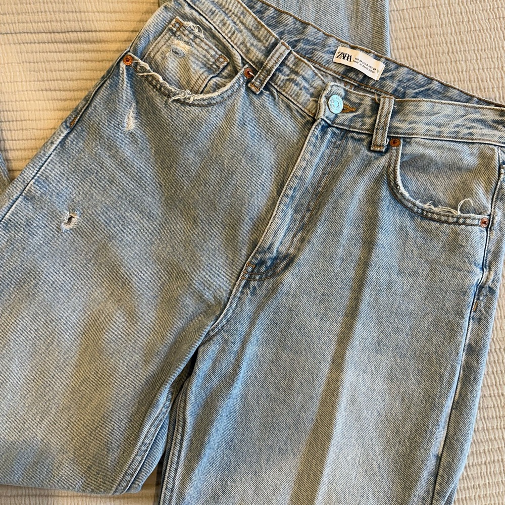 Zara high rise full length distressed denim